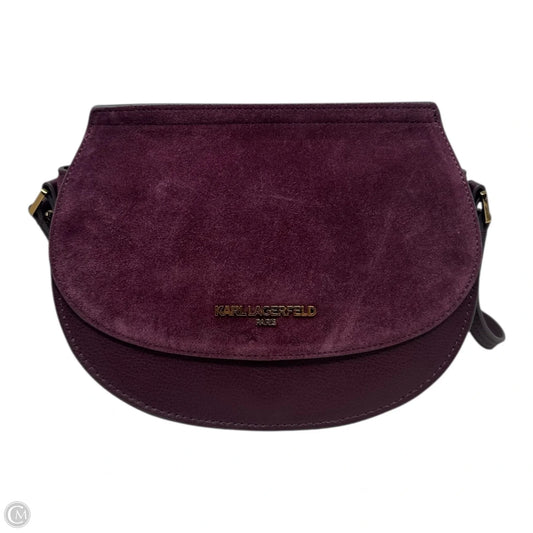 Suede Saddle Shoulder Handbag Designer By Karl Lagerfeld, Size: Small