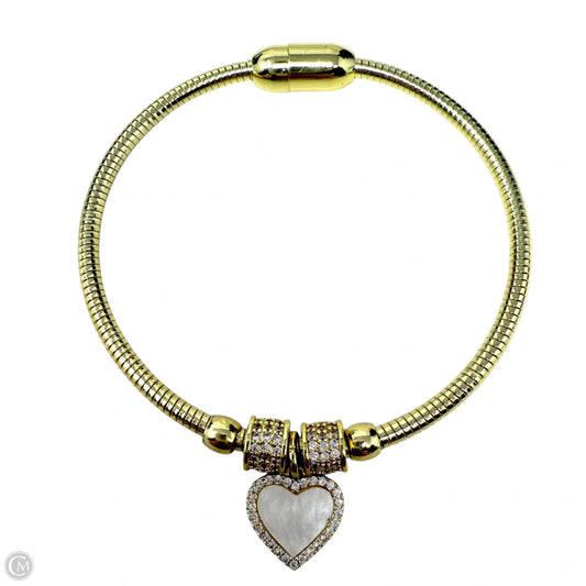 Brass, CZ & Mother Of pearl Double Sided Heart Charm Bracelet By Arm Candy By Eye Candy LA