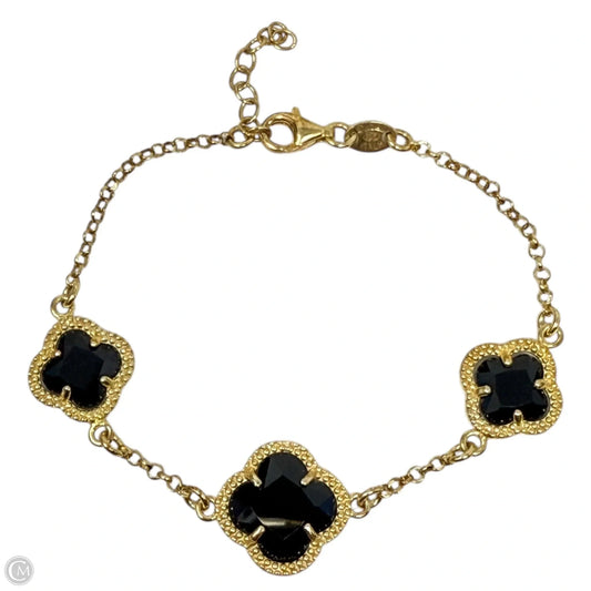 Italian Gold Over Sterling Silver Faceted Onyx Clover Station Bracelet By Dyadema Italy