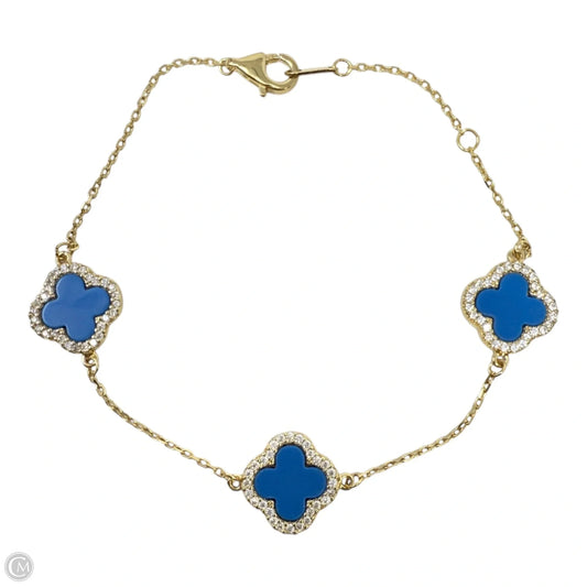 Gold Over Sterling Silver Three Pavé Clover Chain Bracelet