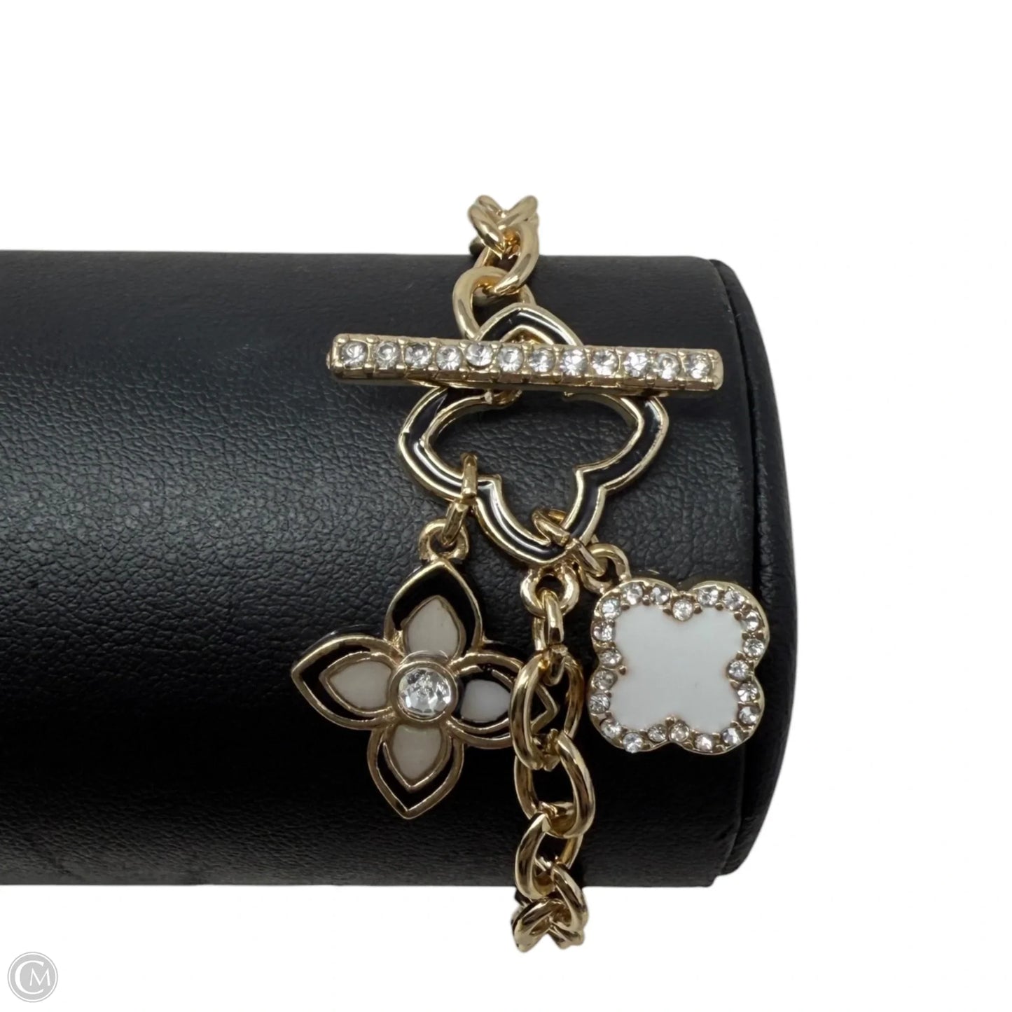 Gold Tone Clover Charm Toggle Bracelet