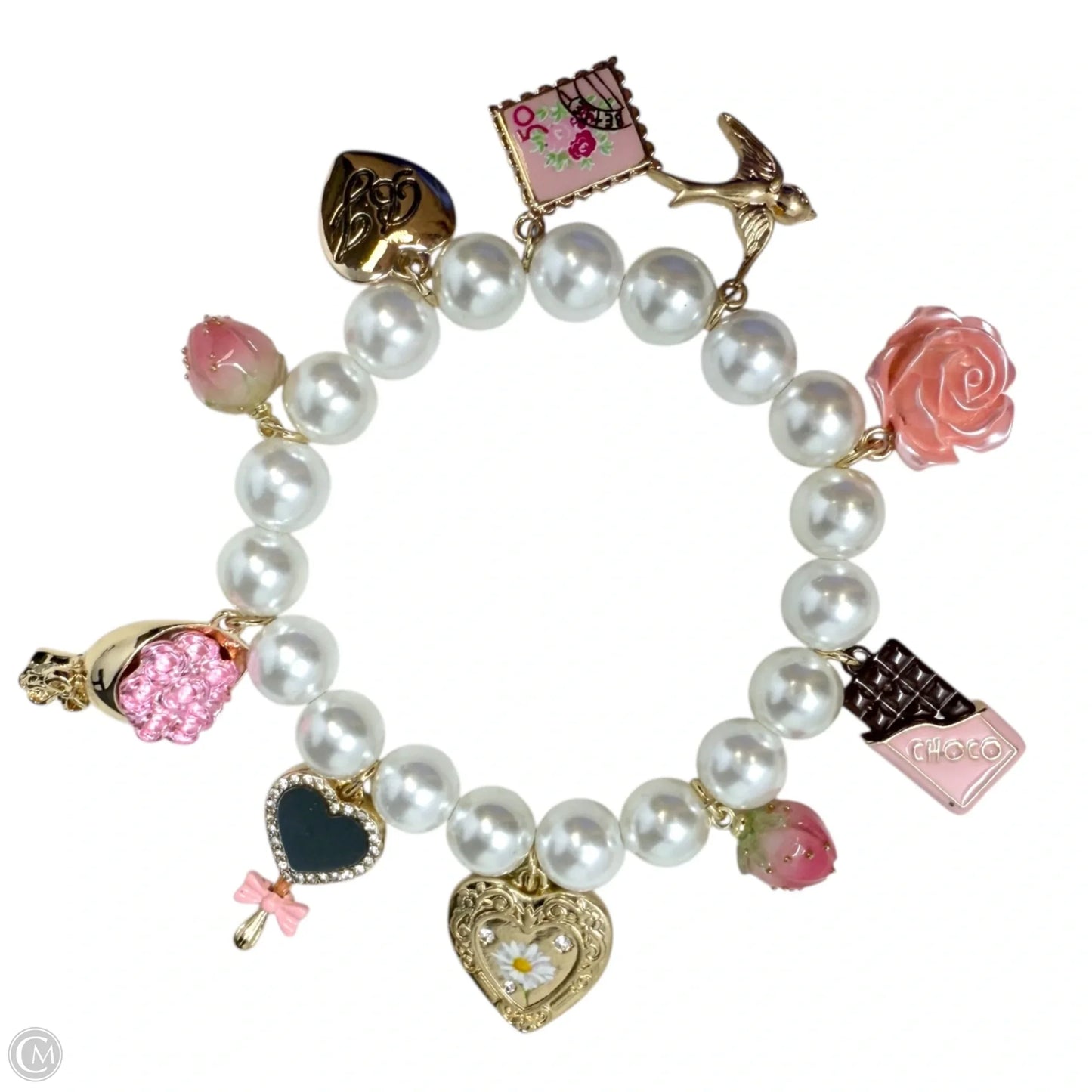 Faux Pearl Charm Stretch Bracelet By Betsey Johnson