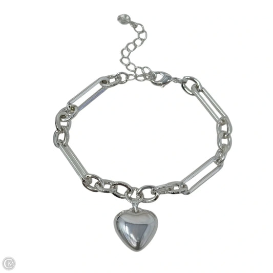 Silver Tone Paperclip Chain Puffy Heart Charm Bracelet
