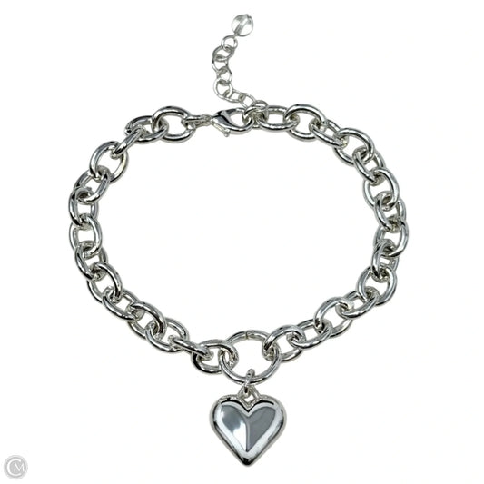 Silver Tone Puffy Heart Charm Chain Bracelet