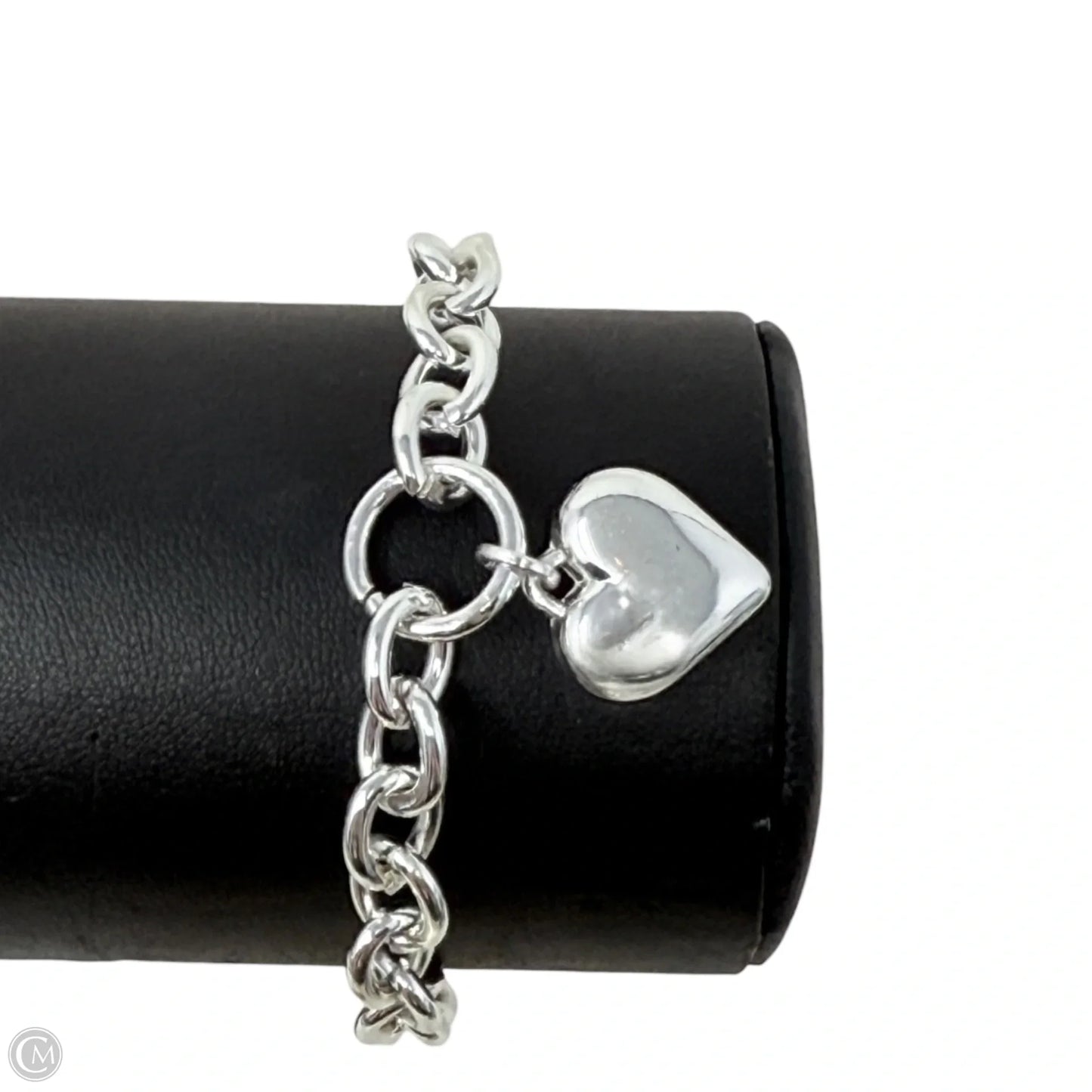 Silver Tone Puffy Heart Charm Chain Bracelet