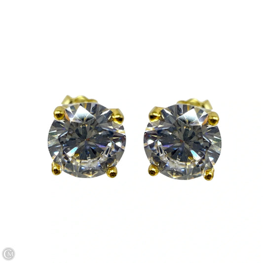 Gold Over Sterling Crystal Solitaire Stud Earrings