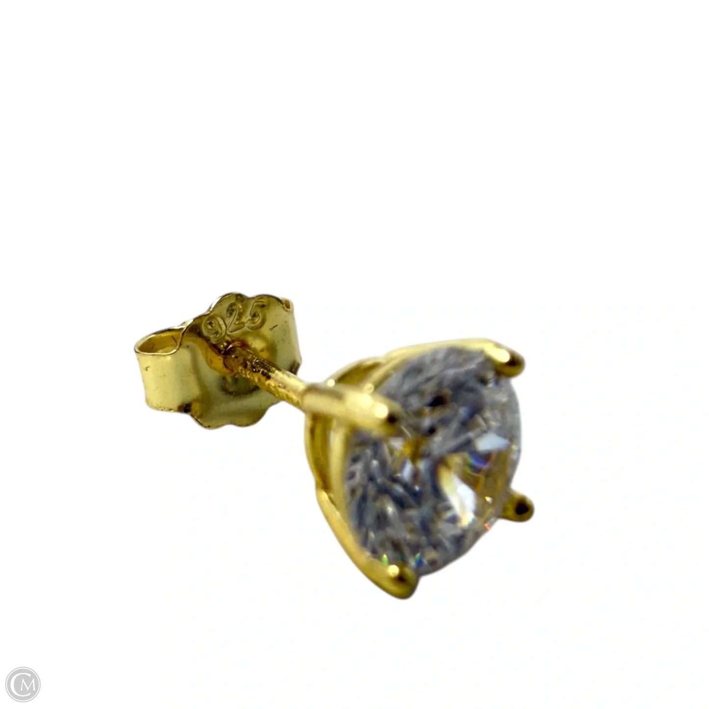 Gold Over Sterling Crystal Solitaire Stud Earrings