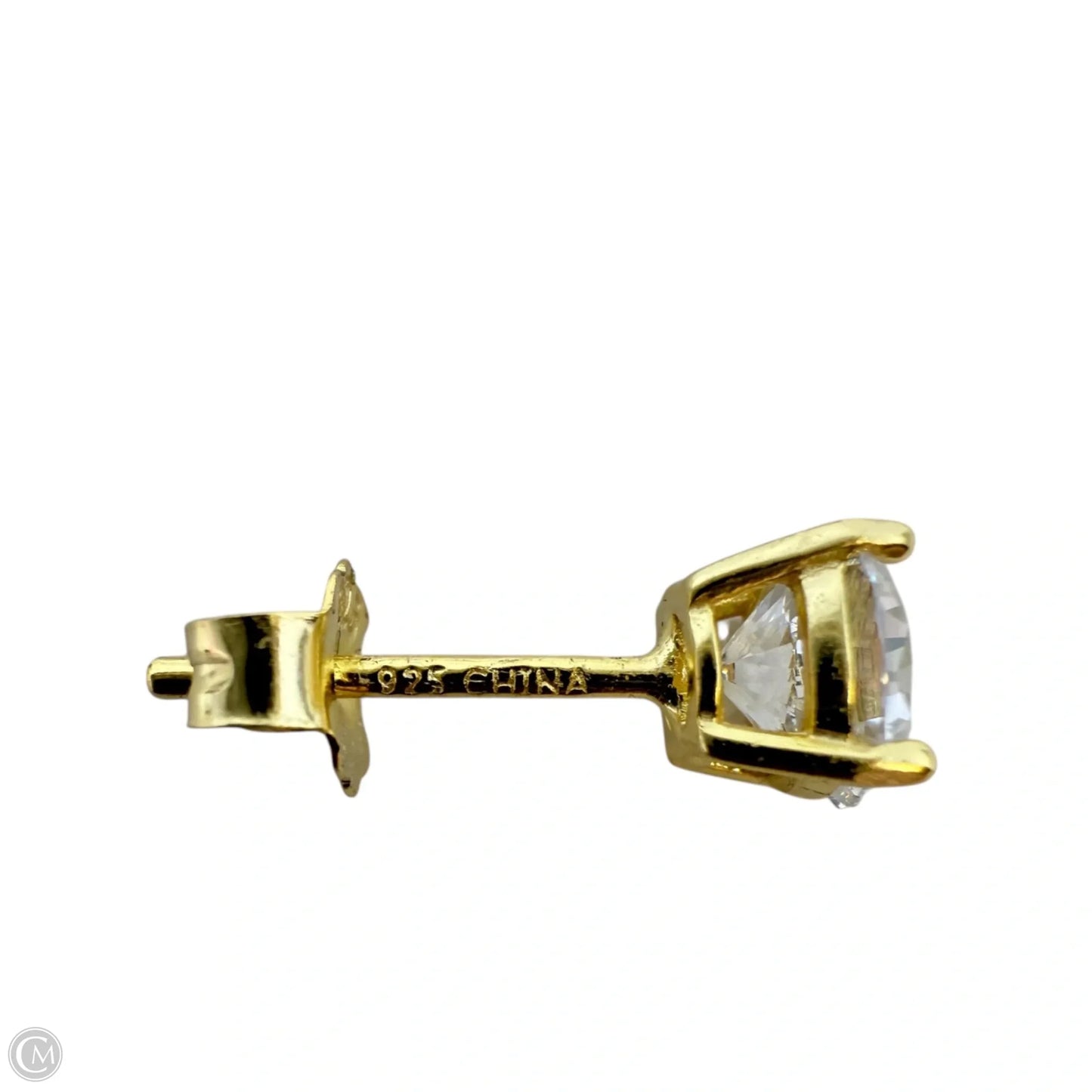 Gold Over Sterling Crystal Solitaire Stud Earrings