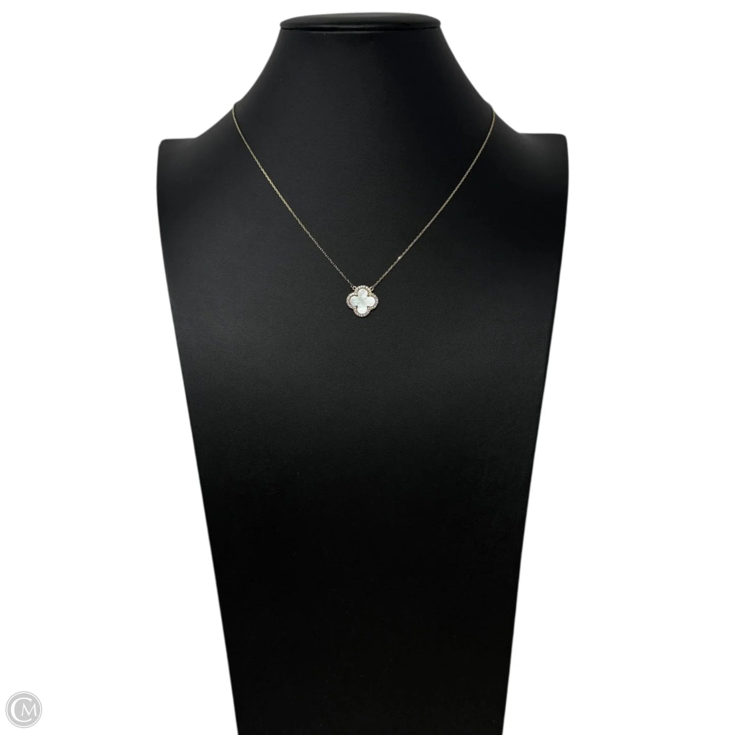 Gold Over Sterling Silver Mother Of Pearl Pavé Clover Necklace