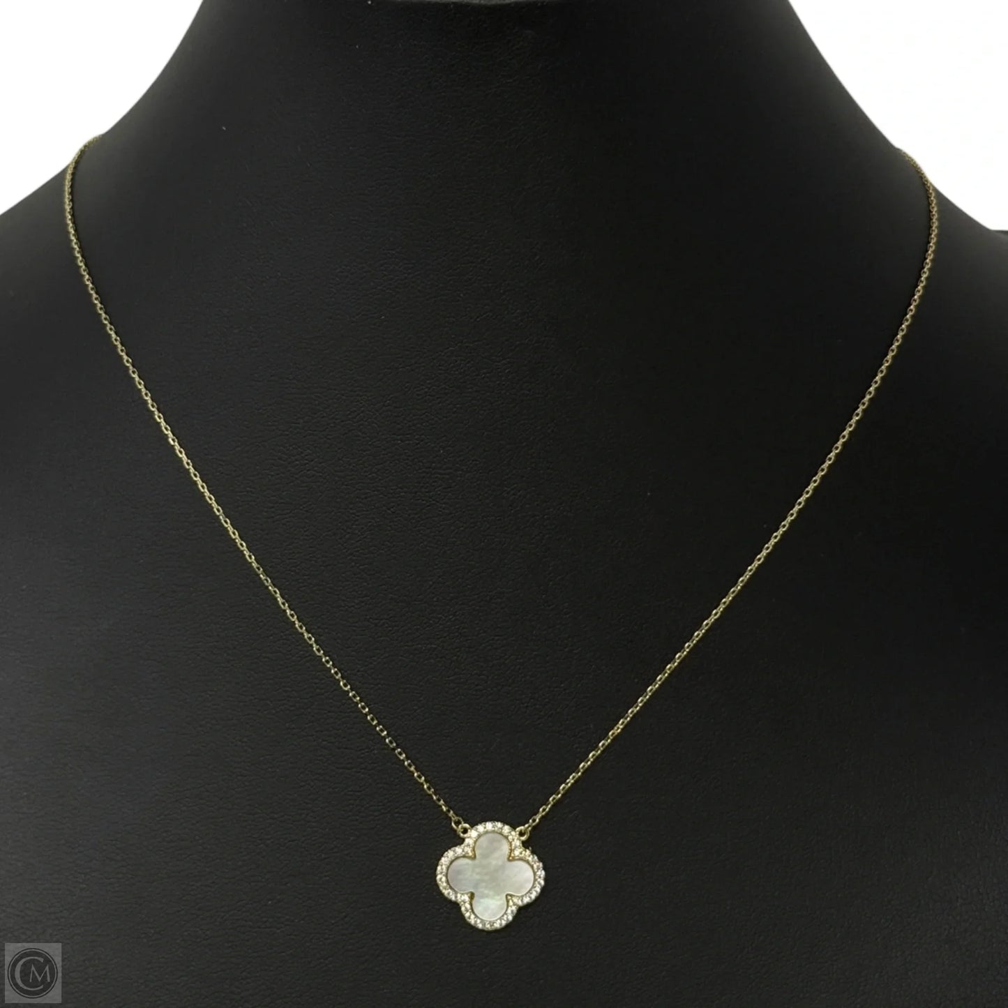 Gold Over Sterling Silver Mother Of Pearl Pavé Clover Necklace