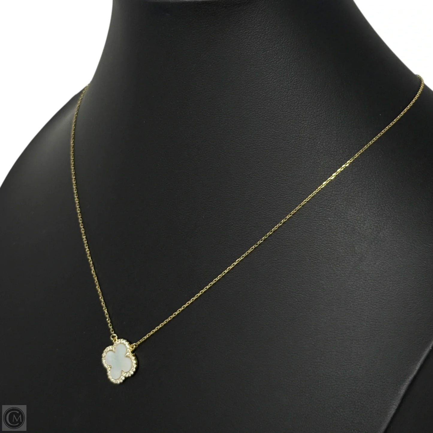 Gold Over Sterling Silver Mother Of Pearl Pavé Clover Necklace