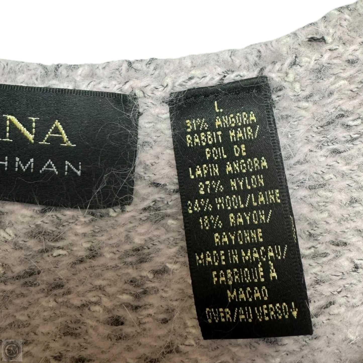 Angora Blend Short Sleeve Sweater By Dana Buchman In Grey & Pink, Size: L