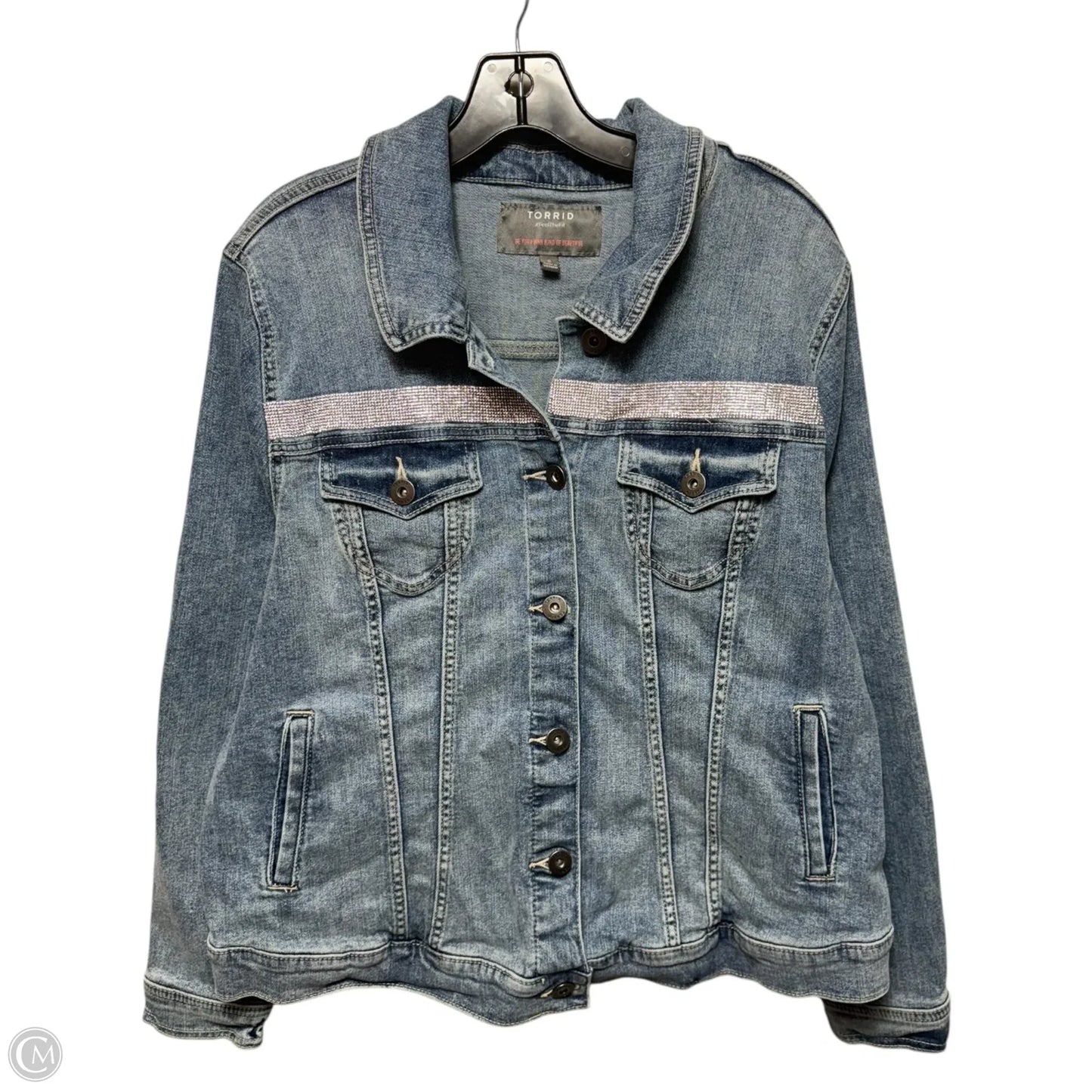 Rhinestone Strip Jacket Denim By Torrid In Blue Denim, Size: 3x
