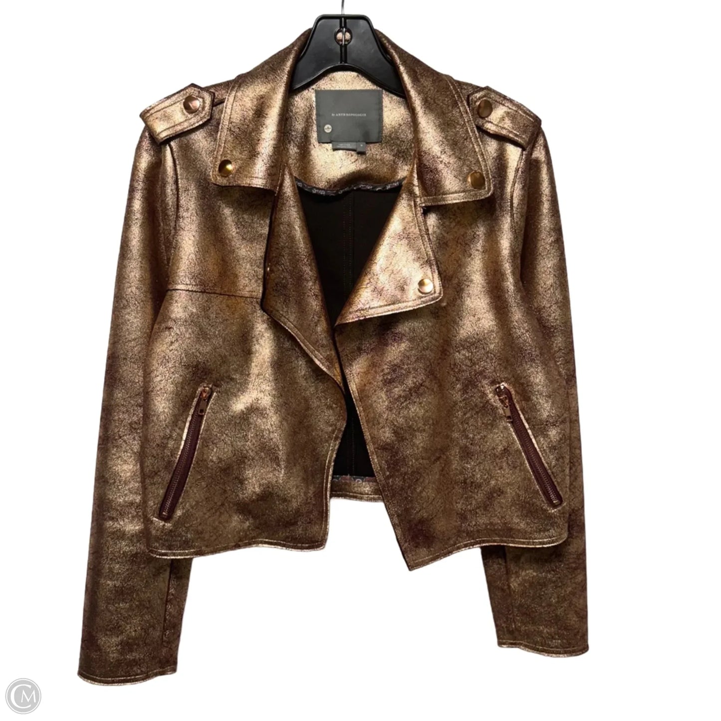 Metallic Cropped Jacket Moto By Anthropologie In Rose Gold, Size: M