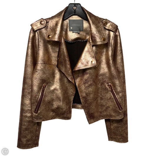 Metallic Cropped Jacket Moto By Anthropologie In Rose Gold, Size: M