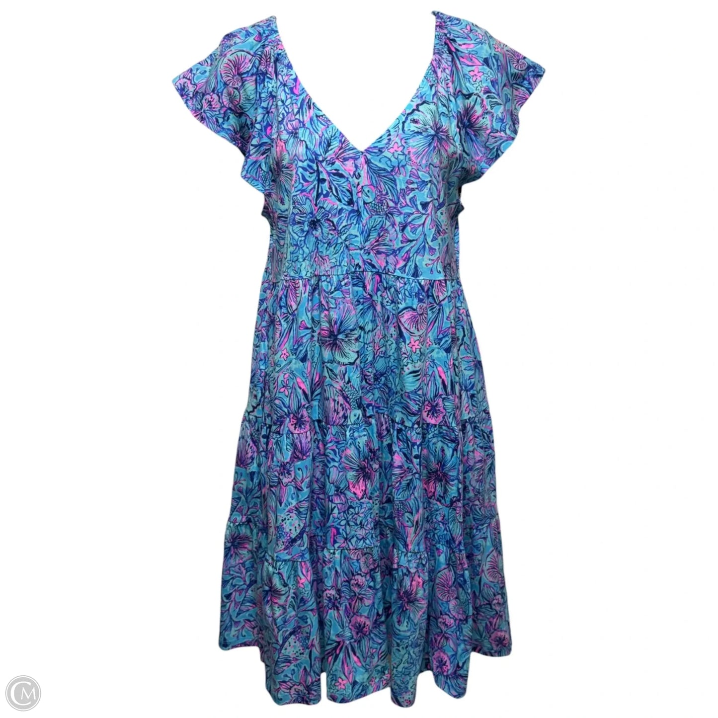 Kawai Flutter Sleeve Dress Designer By Lilly Pulitzer In Breakwater Blue Shells and Bells, Size: S