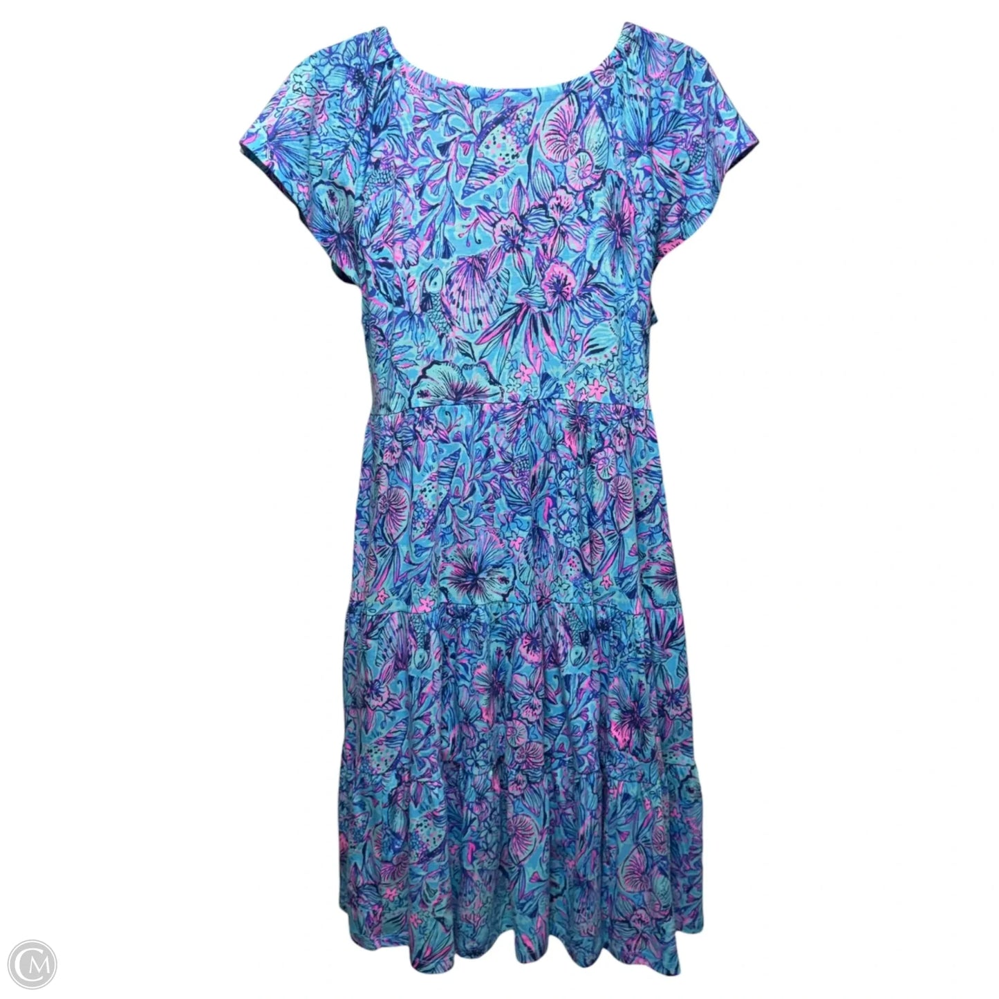 Kawai Flutter Sleeve Dress Designer By Lilly Pulitzer In Breakwater Blue Shells and Bells, Size: S