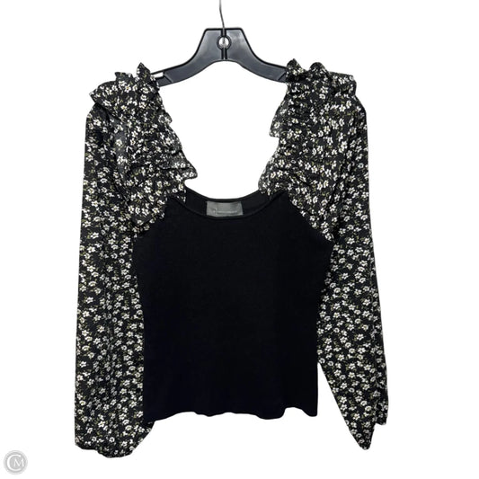 Top Long Sleeve By Anthropologie In Black Floral Print, Size: M