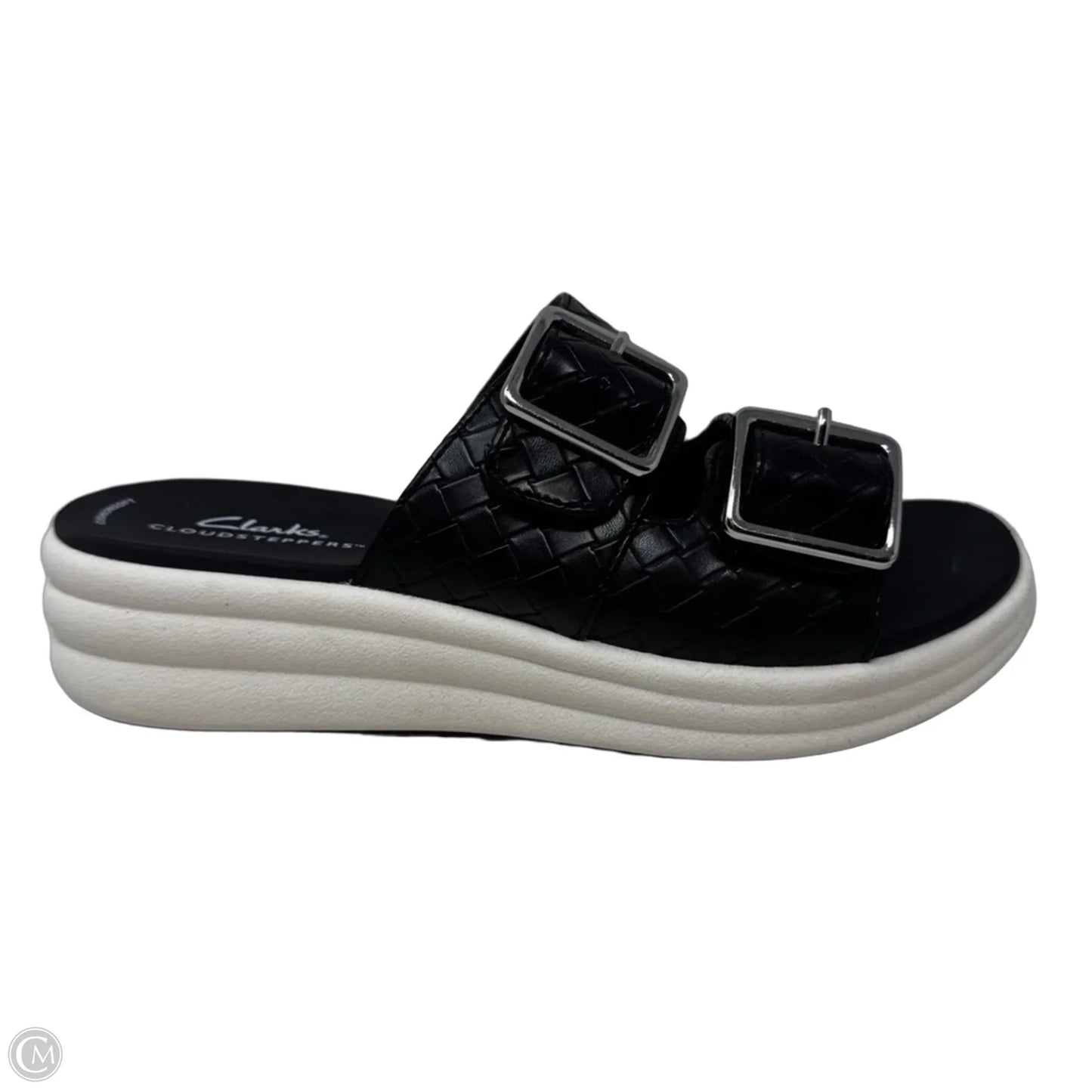 Woven Buckle Sandals Heels Wedge By Clarks In Black, Size: 7