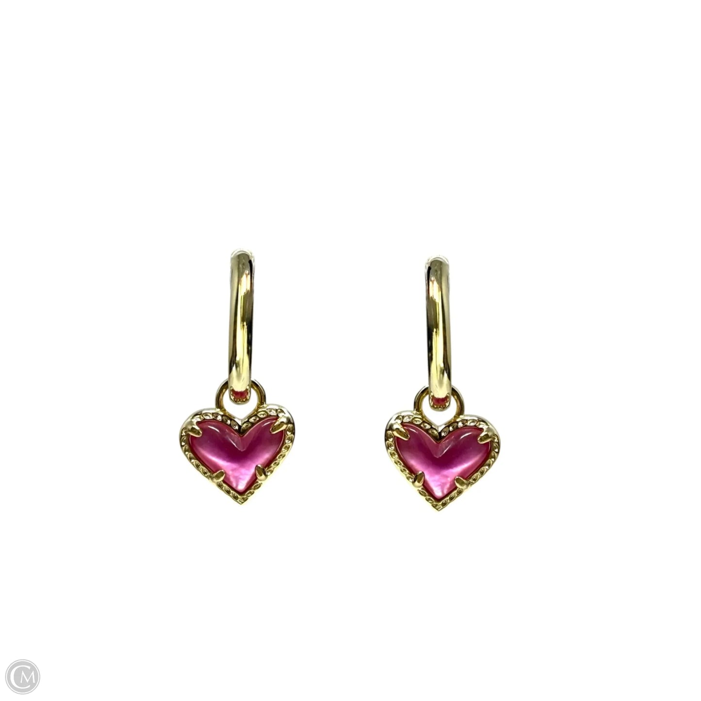 Ari Heart Gold Huggie Earrings in Pink Iridescent Glass By Kendra Scott