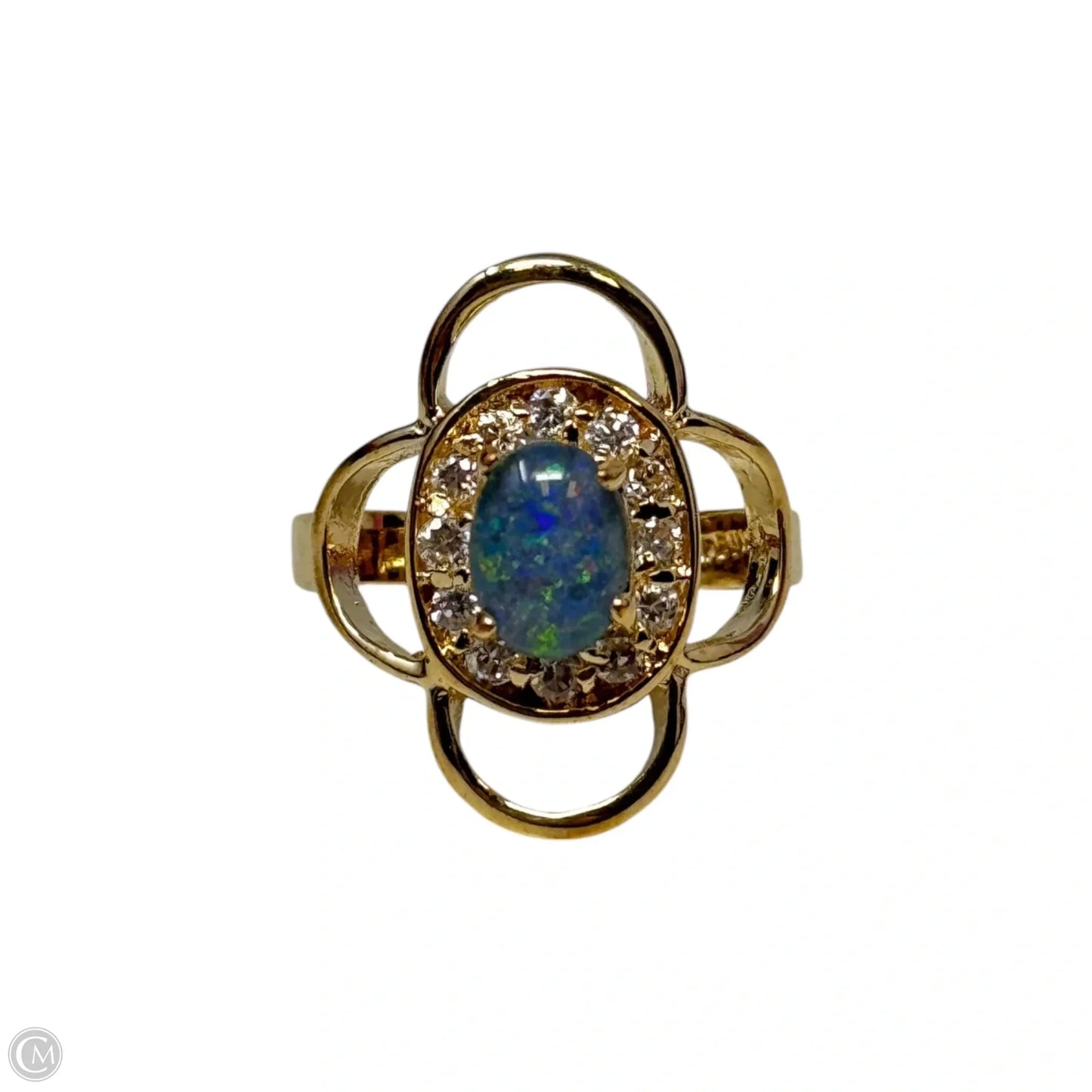 Faux Opal Gold Tone Ring Statement, Size: 7