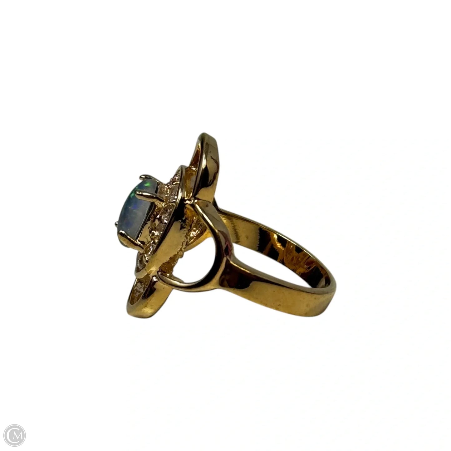 Faux Opal Gold Tone Ring Statement, Size: 7
