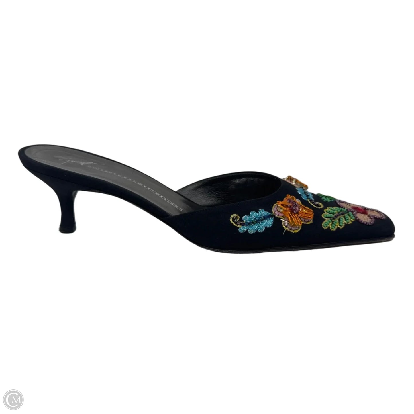 Beaded Kitten Heel Mules Shoes Designer By Giuseppe Zanotti In Floral Print, Size: 7.5