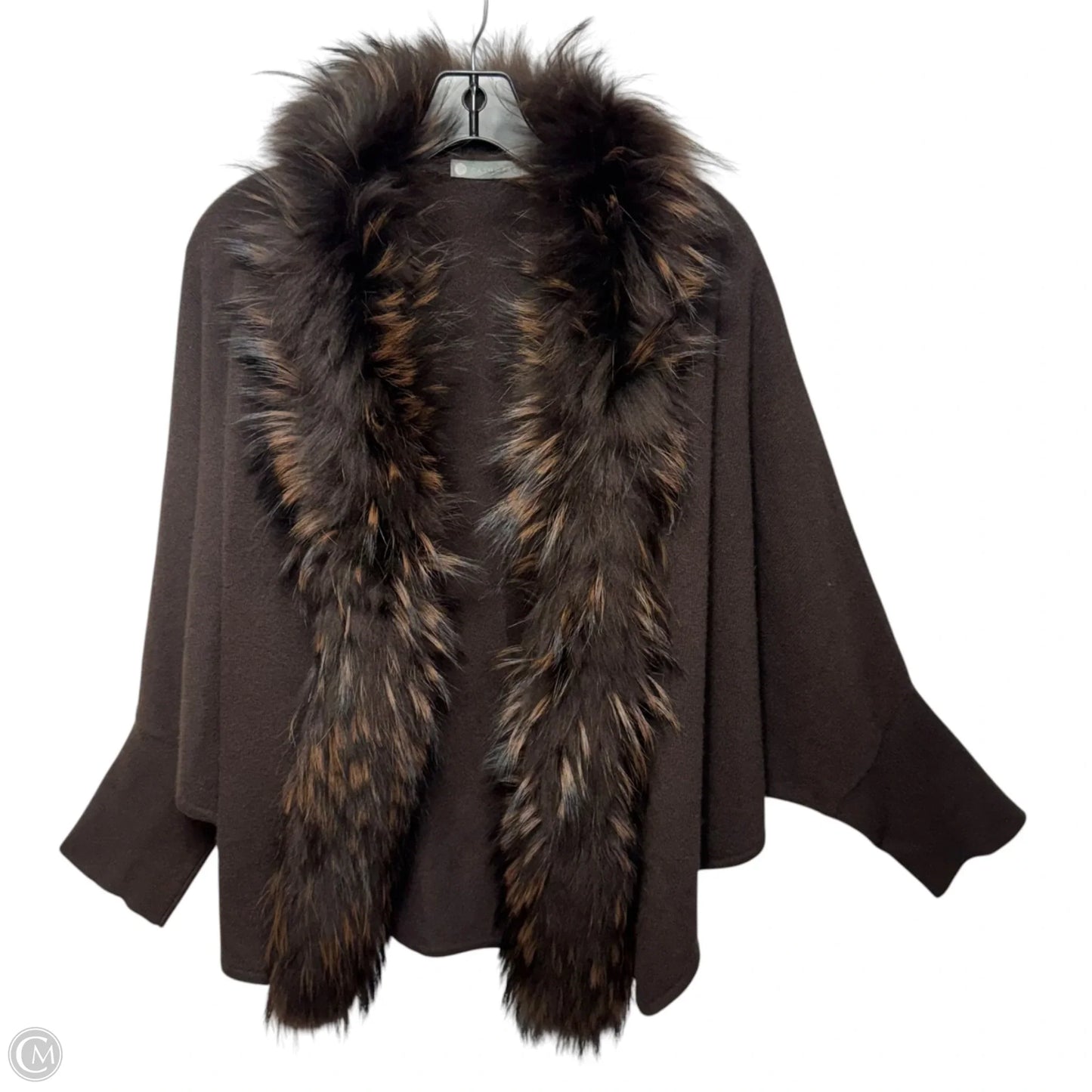 Dyed Raccoon Fur Trim Sweater Cardigan Cashmere By InCashmere In Brown, Size: L