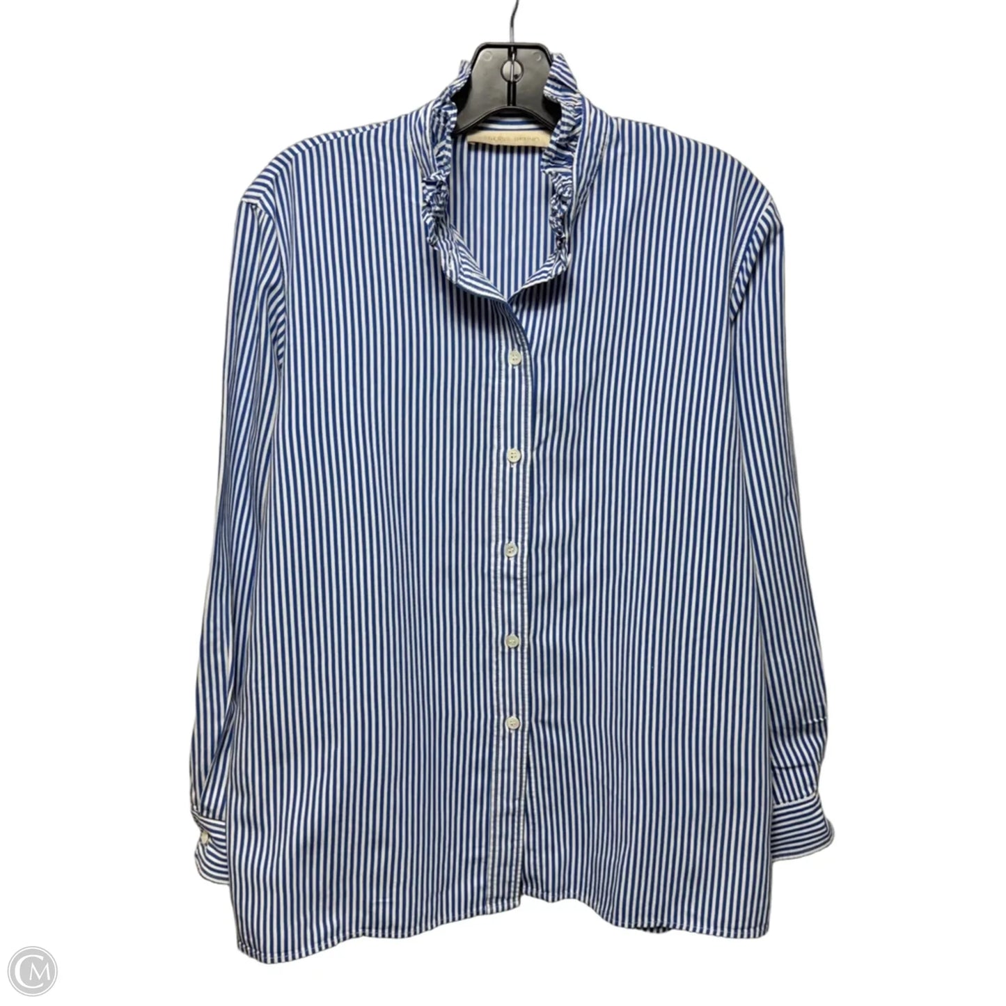 Ruffle Collar Top Long Sleeve By Vanessa Bruno In Striped Pattern, Size: 8 (40)