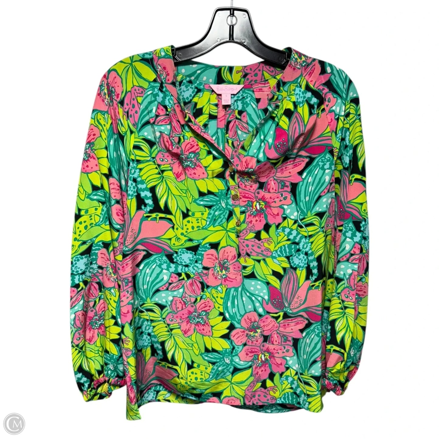Silk Blouse Designer By Lilly Pulitzer In Tropical Print, Size: S