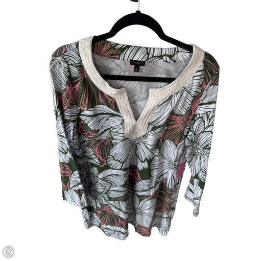 Top 3/4 Sleeve By Talbots In Green & Pink, Size: M