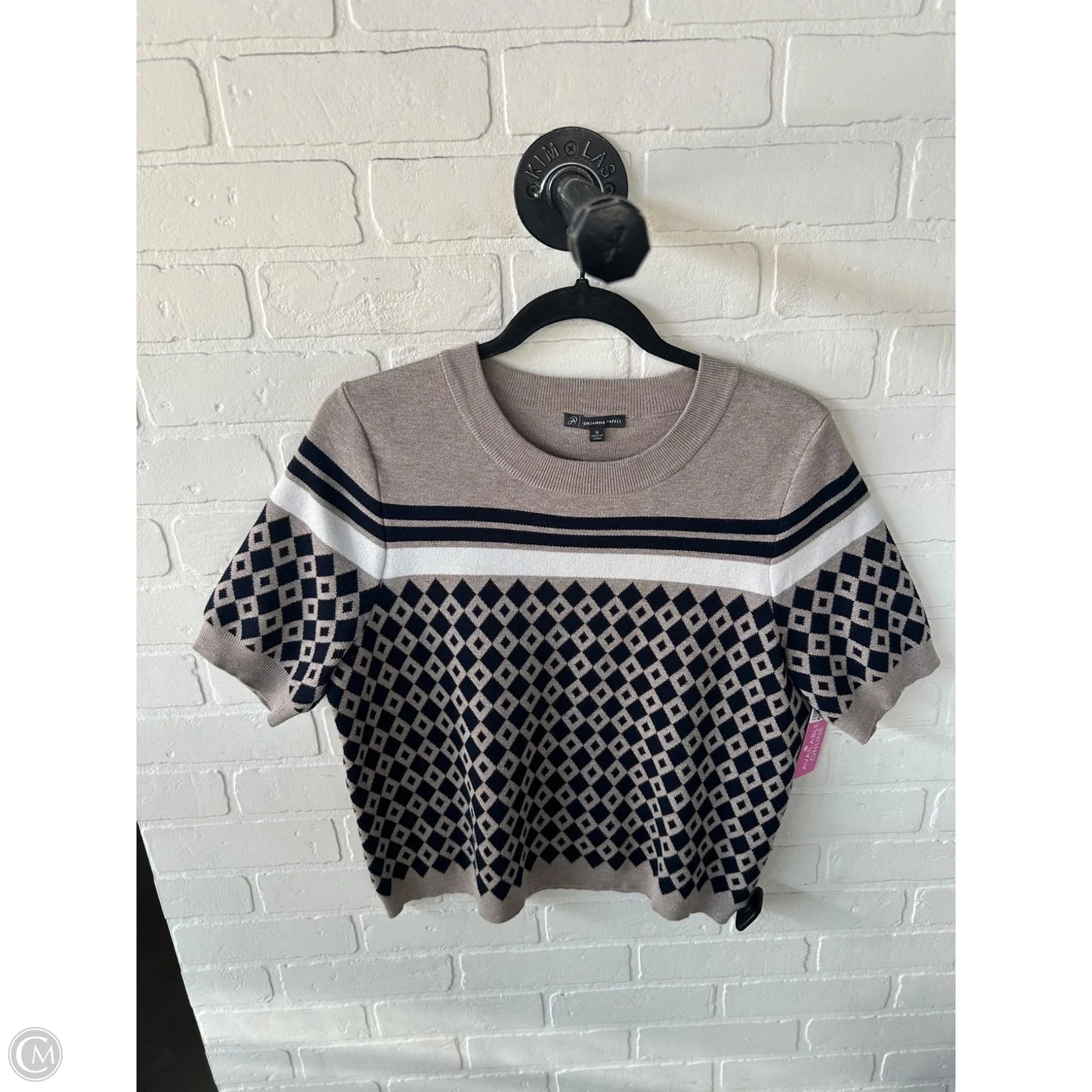 Sweater Short Sleeve By Adrianna Papell In Brown & White, Size: M