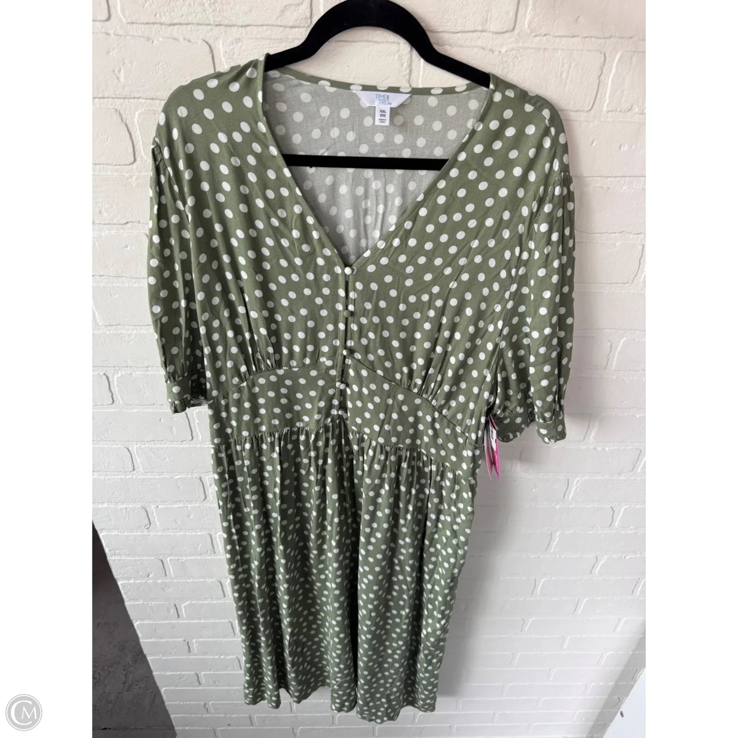 Dress Casual Midi By Time And Tru In Green & White, Size: Xxl