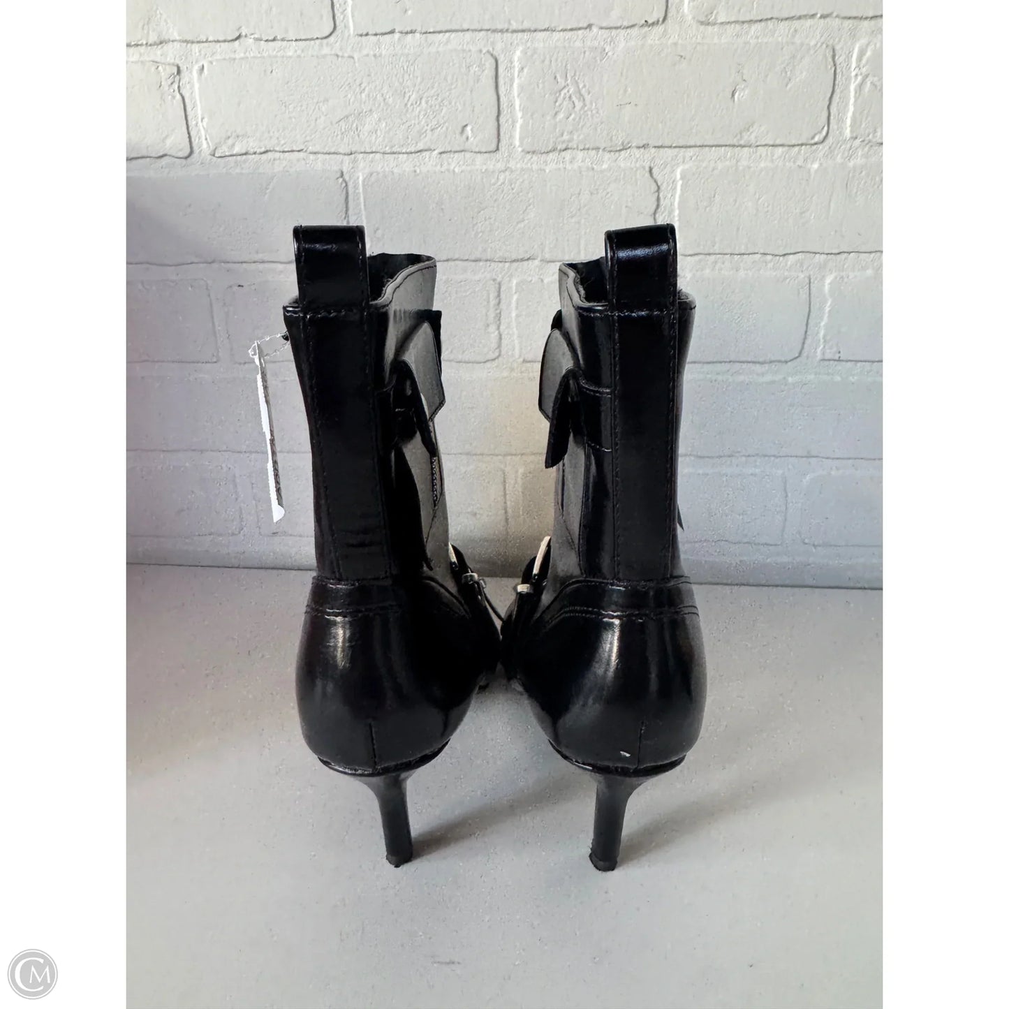Boots Mid-calf Heels By Clothes Mentor In Black & Silver, Size: 8.5