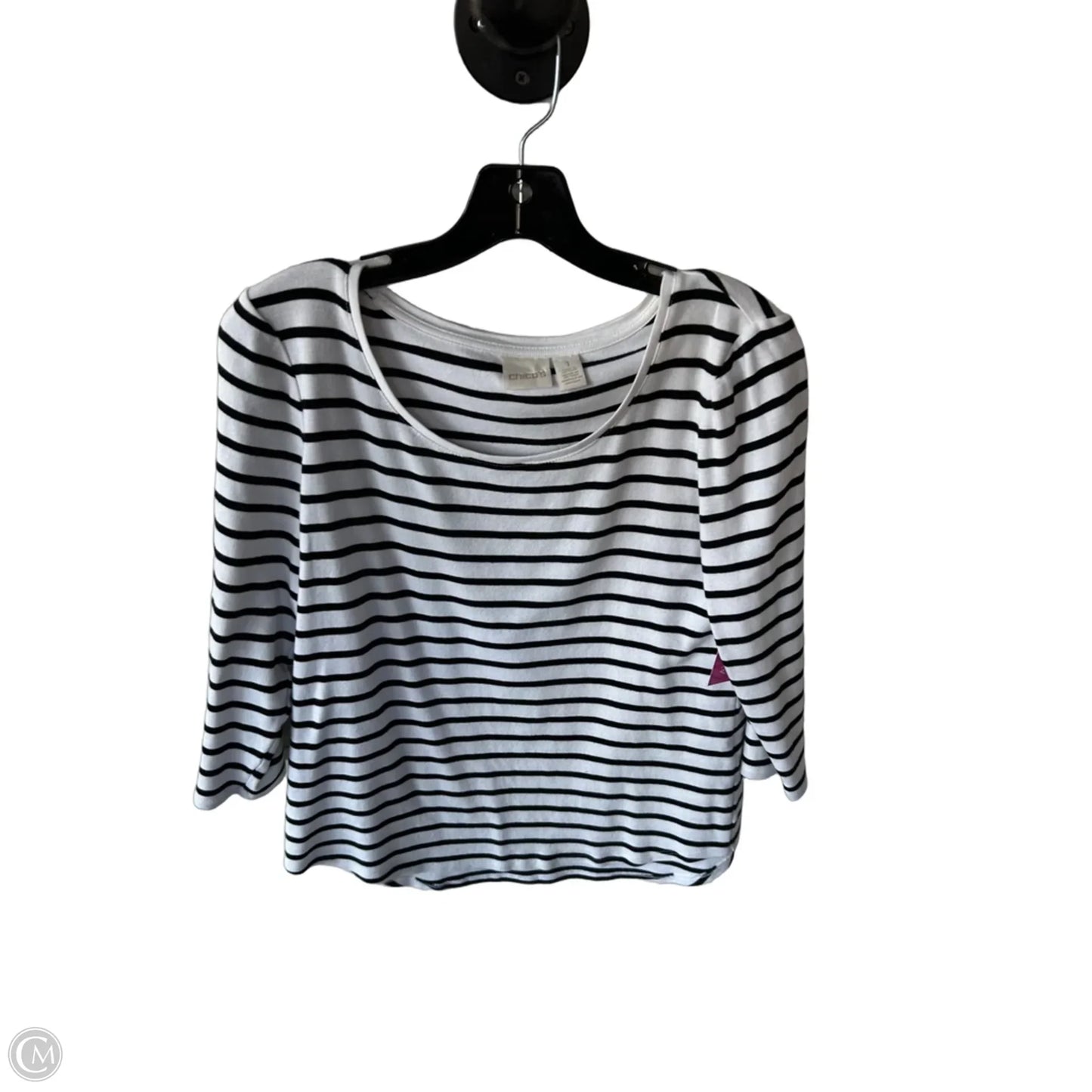 Top 3/4 Sleeve By Chicos In Black & White, Size: M