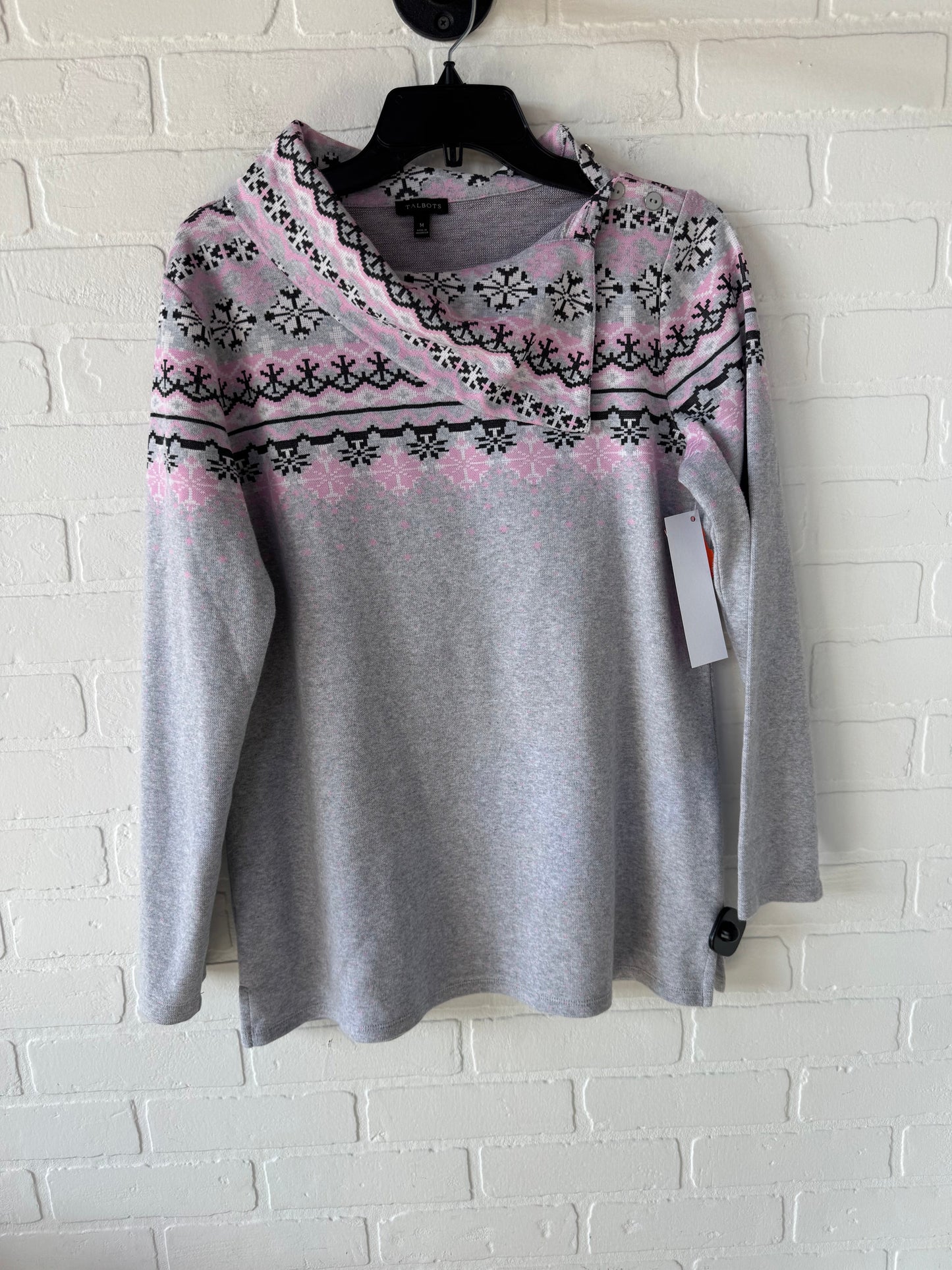 Sweater By Talbots In Grey & Pink, Size: M