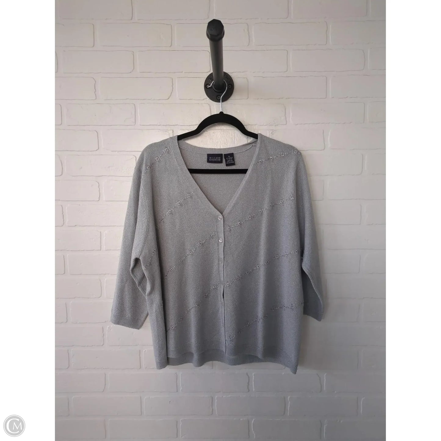 Sweater Cardigan By Hillard And Hanson In Silver, Size: Xl