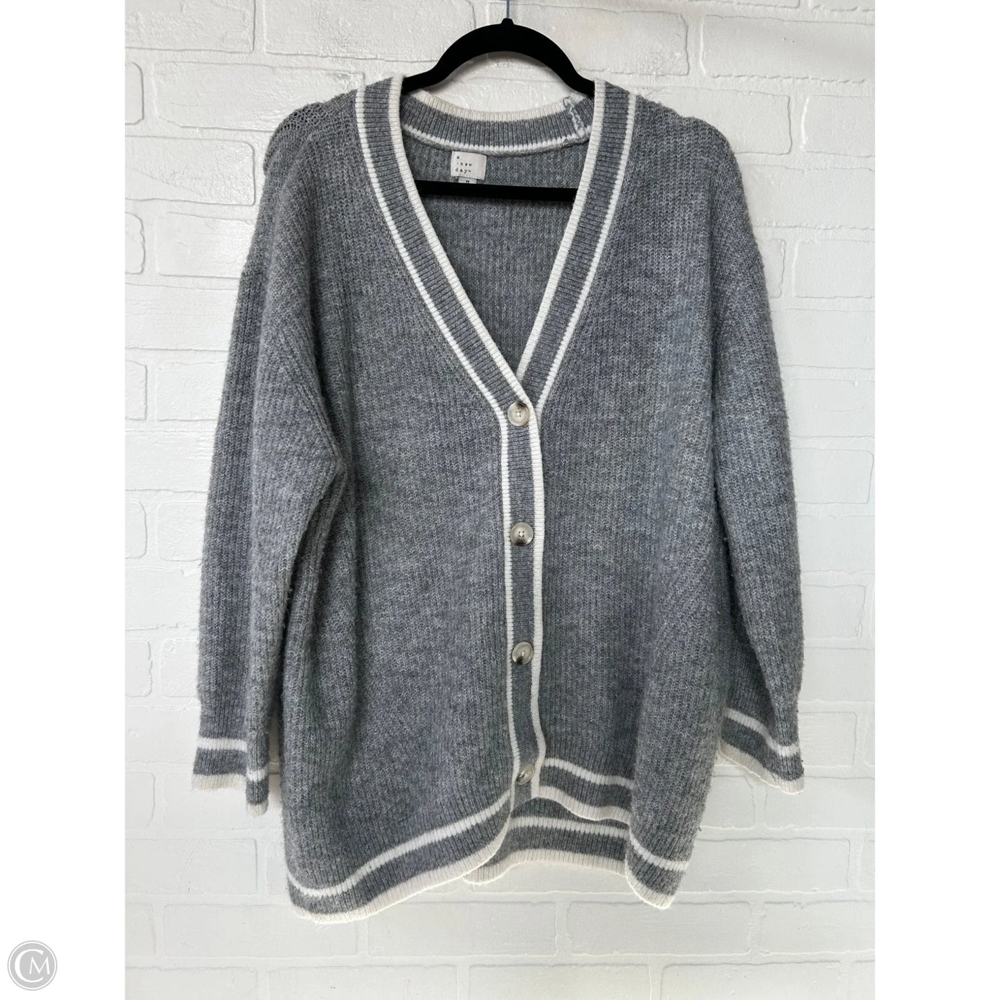 Sweater Cardigan By A New Day In Grey & White, Size: M
