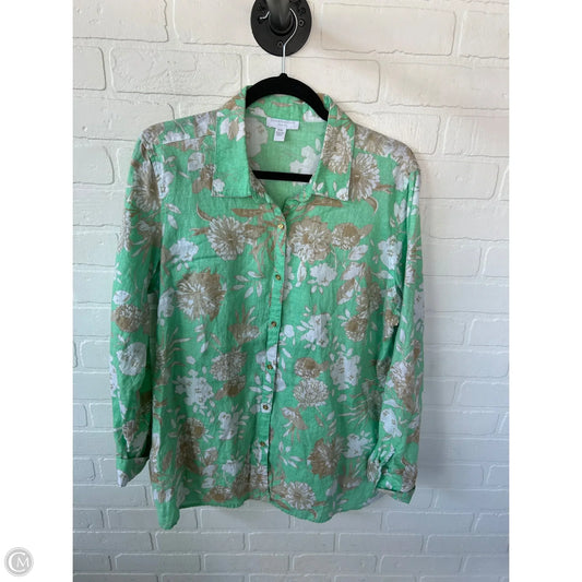 Top Long Sleeve By Charter Club In Green & White, Size: Xlp