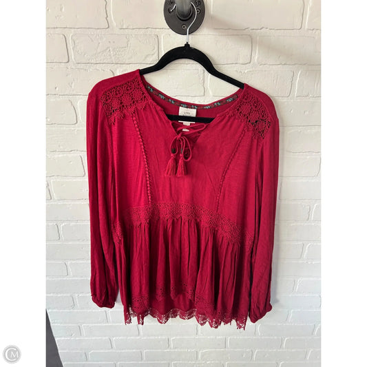 Top Long Sleeve By Knox Rose In Red, Size: M