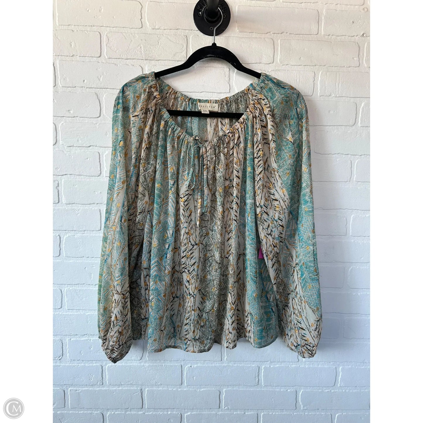 Top Long Sleeve By Cmc In Blue & Cream, Size: S