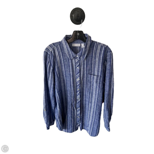 Top Long Sleeve By Susan Graver In Blue & White, Size: L