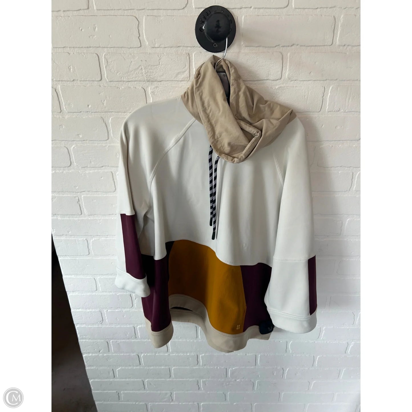 Athletic Sweatshirt Hoodie By Sweaty Betty In Tan & White, Size: S