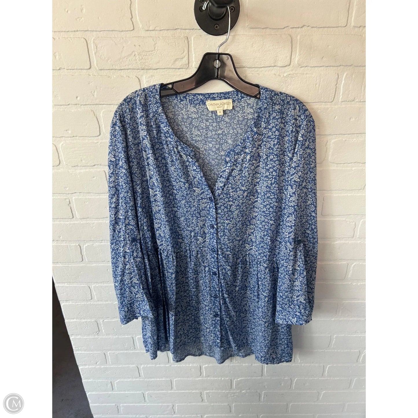Top Long Sleeve By Cynthia Rowley In Blue & White, Size: 1x