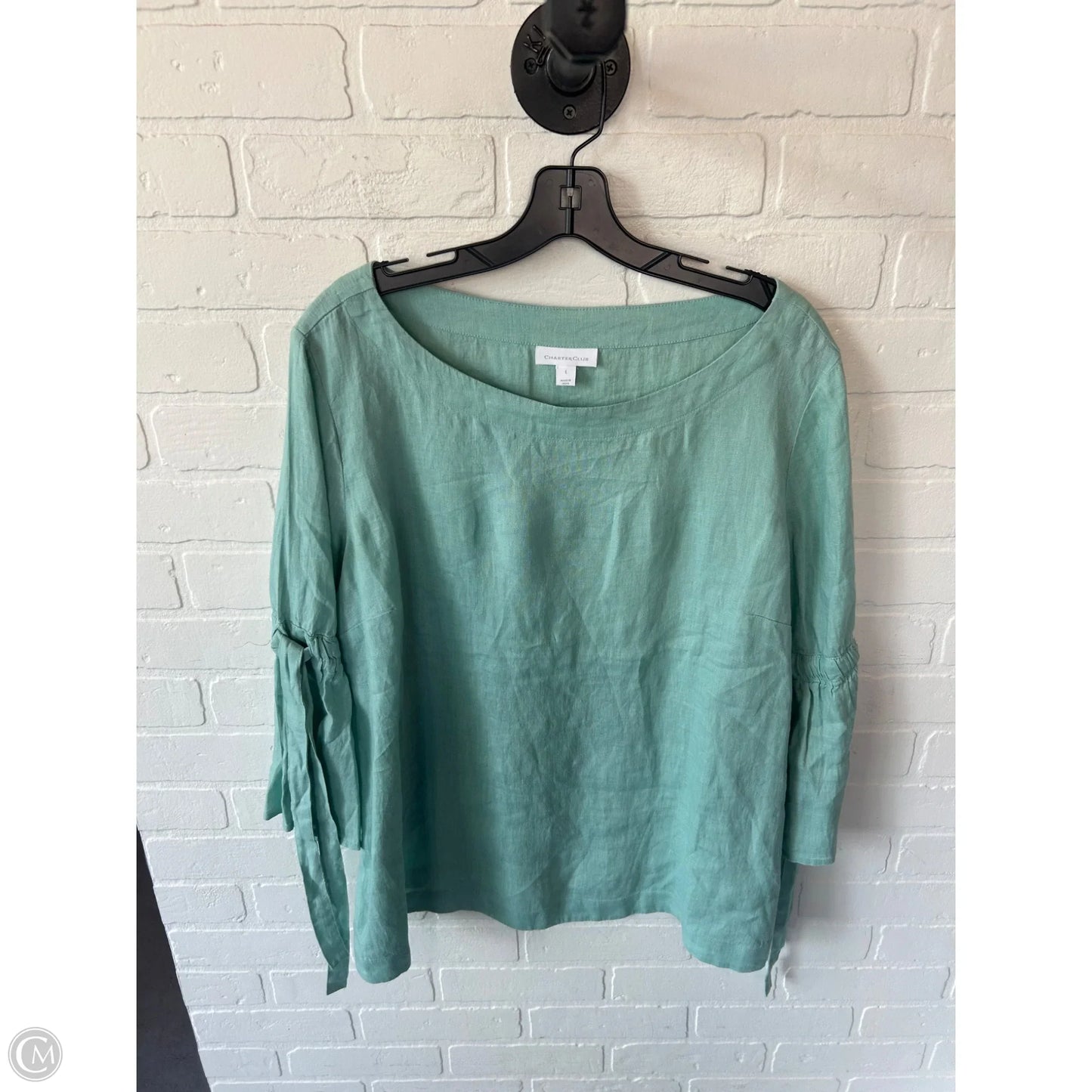Top 3/4 Sleeve By Charter Club In Green, Size: L