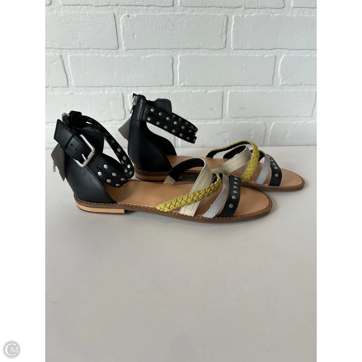 Sandals Flats By Frye In Black & Yellow, Size: 9.5