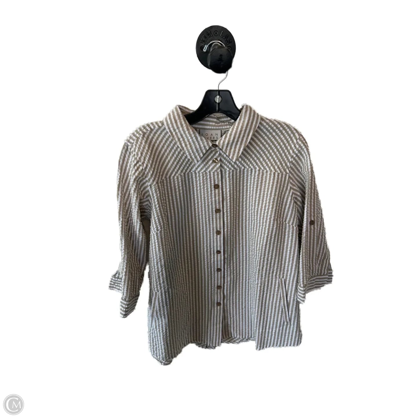 Jacket Shirt By Joan Rivers In Tan & White, Size: M