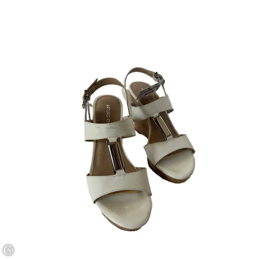 Sandals Heels Wedge By Arturo Chiang In Tan & White, Size: 6
