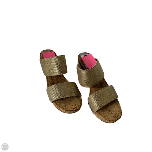 Sandals Heels Wedge By Lucky Brand In Gold & Tan, Size: 6