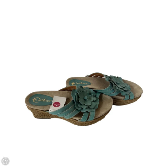 Sandals Heels Wedge By Earthies In Teal, Size: 6